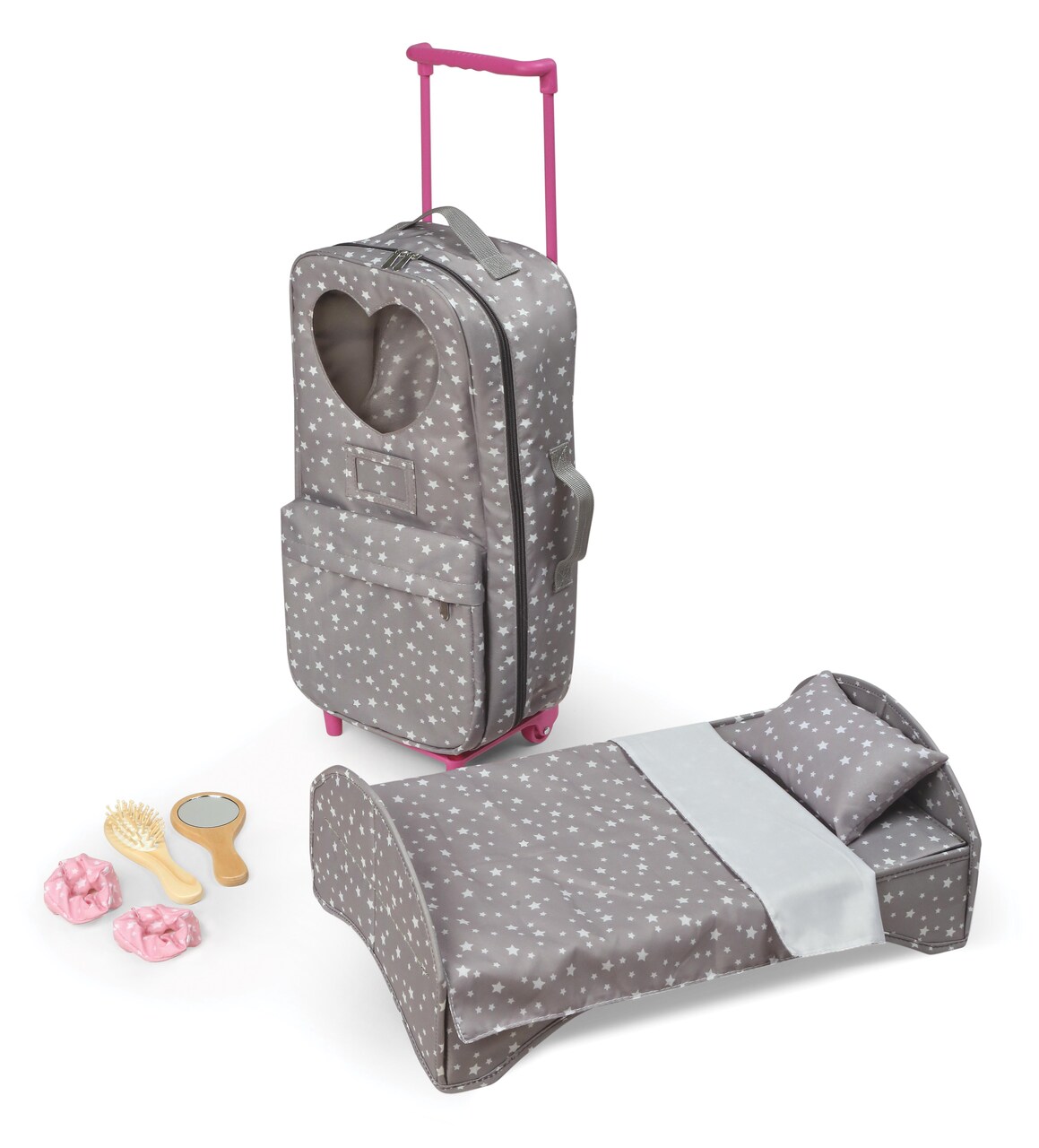 Badger Basket Travel and Tour Trolley Carrier with Bed for 18-inch Dolls - Gray/Stars